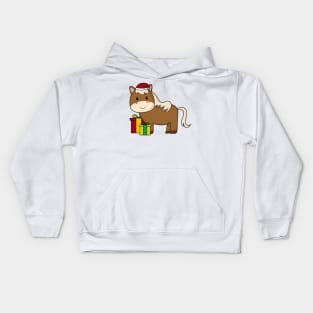 Horse with Santa hat & Gifts Kids Hoodie